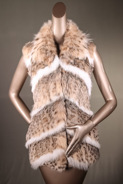 Canadian Lynx Vest with Contrasting White Fox Stripes