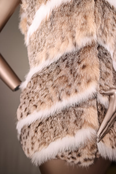 Canadian Lynx Vest with Contrasting White Fox Stripes