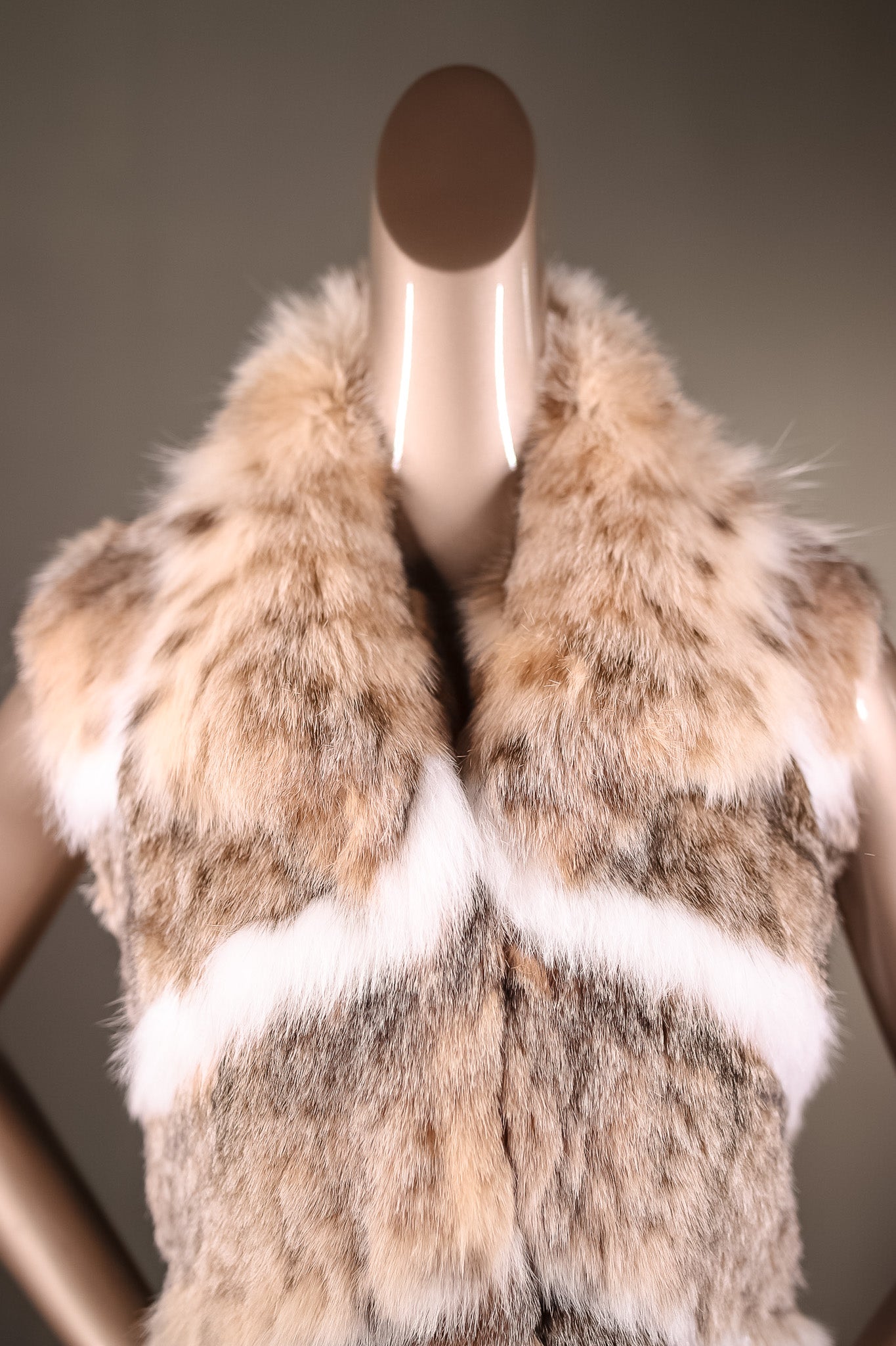 Canadian Lynx Vest with Contrasting White Fox Stripes