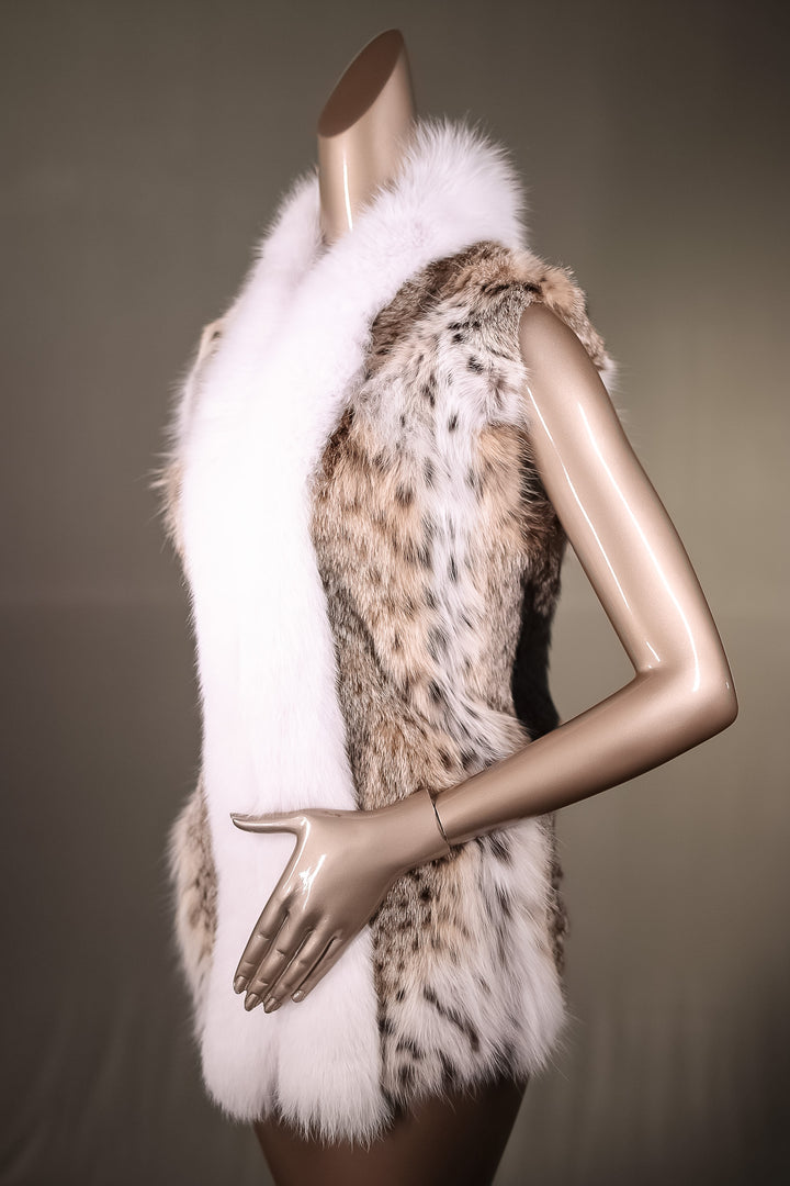 Full-Skin American Lynx Vest with White Fox Tuxedo – Alaska Fur