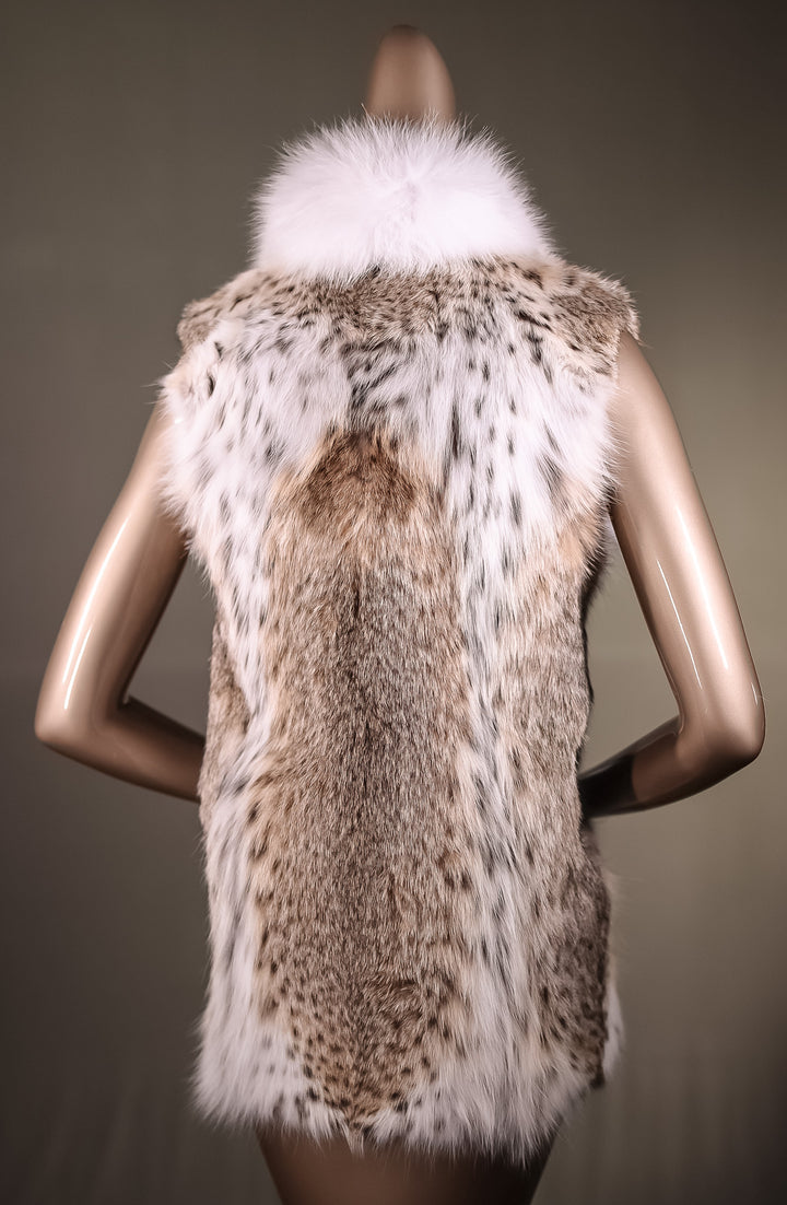 Full-Skin American Lynx Vest with White Fox Tuxedo – Alaska Fur