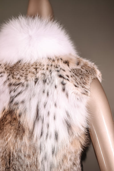 Full-Skin American Lynx Vest with White Fox Tuxedo