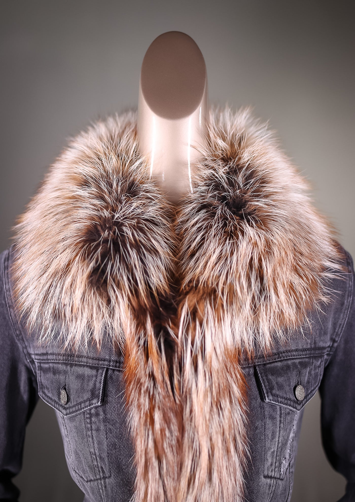 Denim Jacket with Dyed Silver Fox Tuxedo and Cuffs