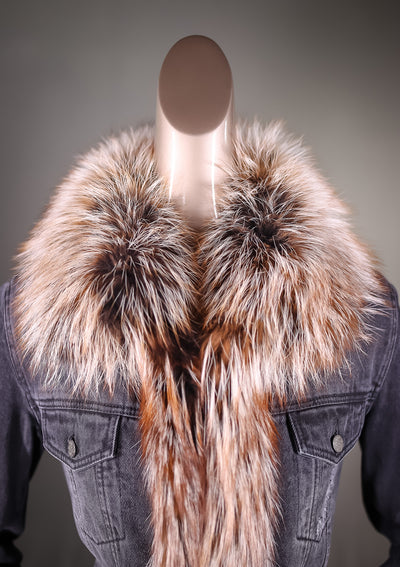 Denim Jacket with Dyed Silver Fox Tuxedo and Cuffs