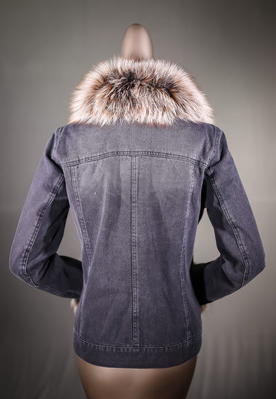Denim Jacket with Dyed Silver Fox Tuxedo and Cuffs