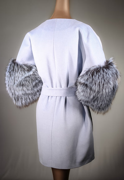 Italian Cashmere Belted Cape with Python Pockets and Silver Fox Sleeves