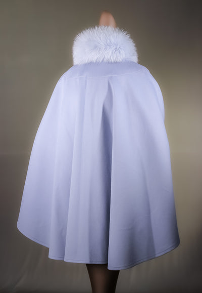 Italian Loro Piana Woven Wool Cape with Fox Collar and Cuffs