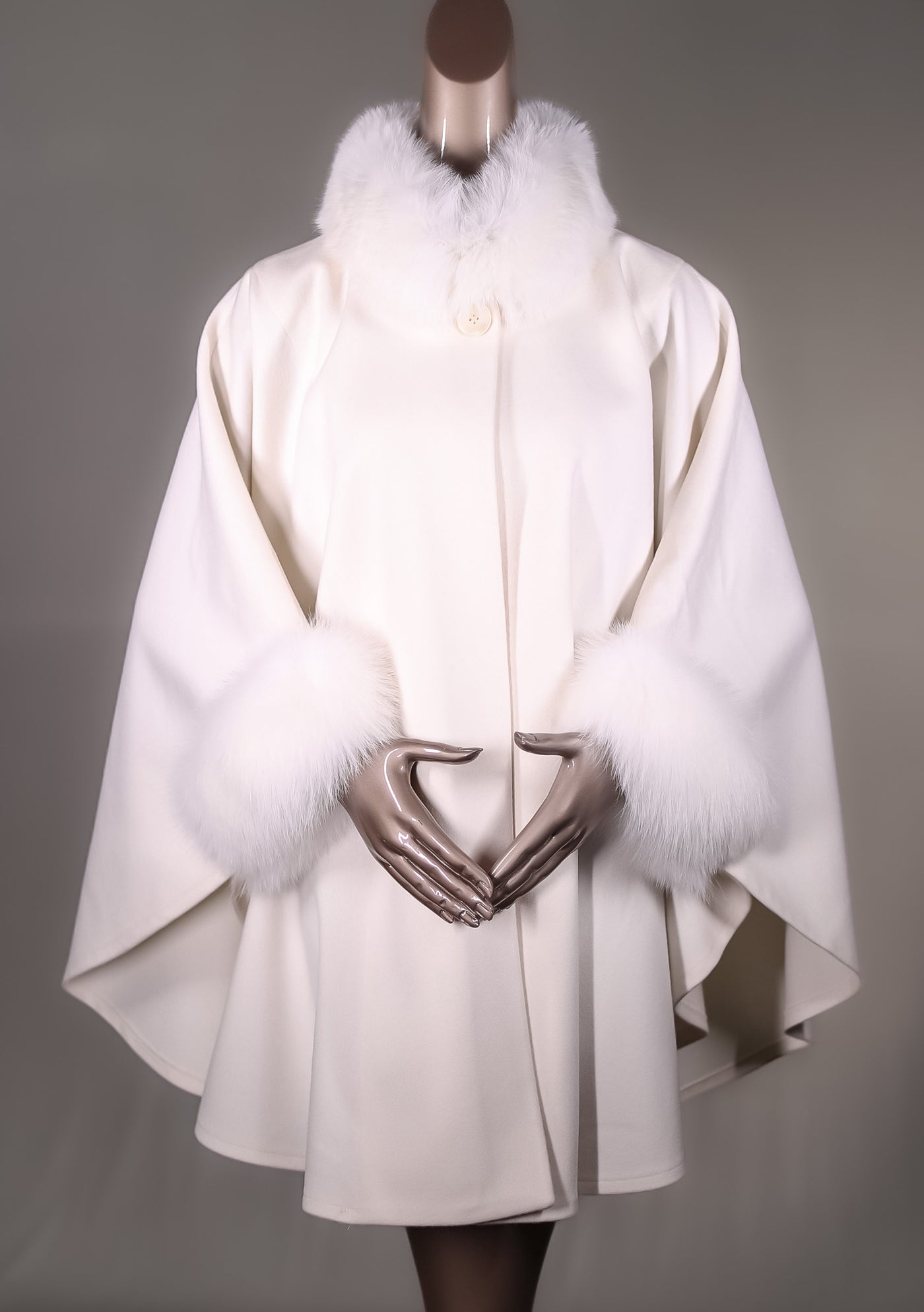 Italian Loro Piana Woven Wool Cape with Fox Collar and Cuffs