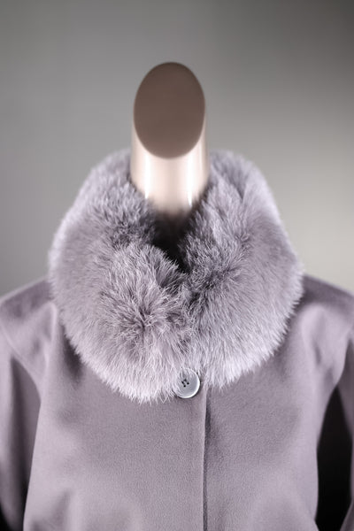 Italian Loro Piana Woven Wool Cape with Fox Collar and Cuffs