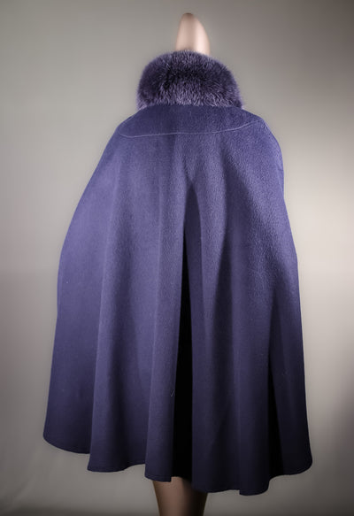 Italian Loro Piana Woven Wool Cape with Fox Collar and Cuffs