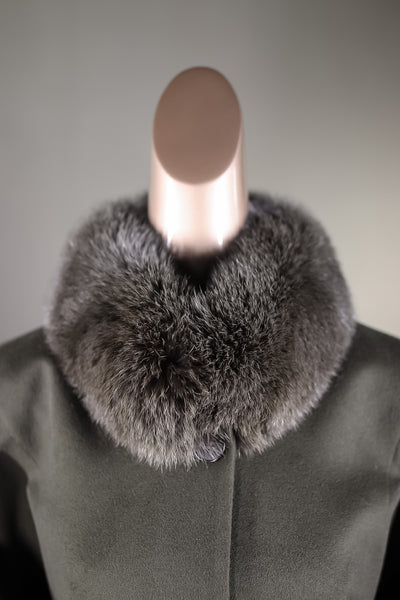 Italian Loro Piana Woven Wool Cape with Fox Collar and Cuffs