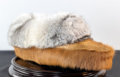 Assorted Handmade Calf Skin Slippers with Rabbit Fur Trim