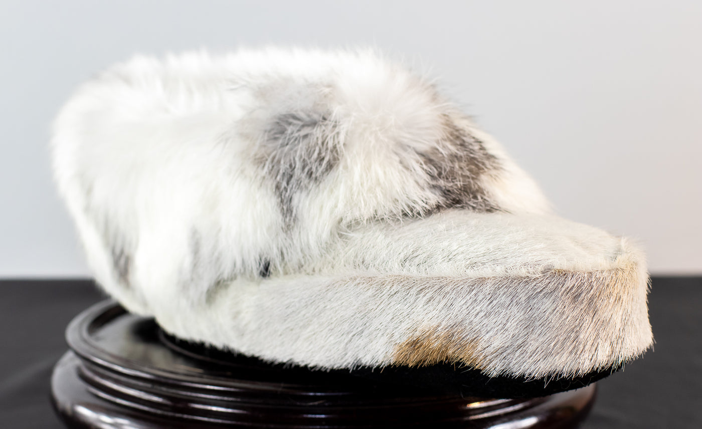 Assorted Handmade Calf Skin Slippers with Rabbit Fur Trim