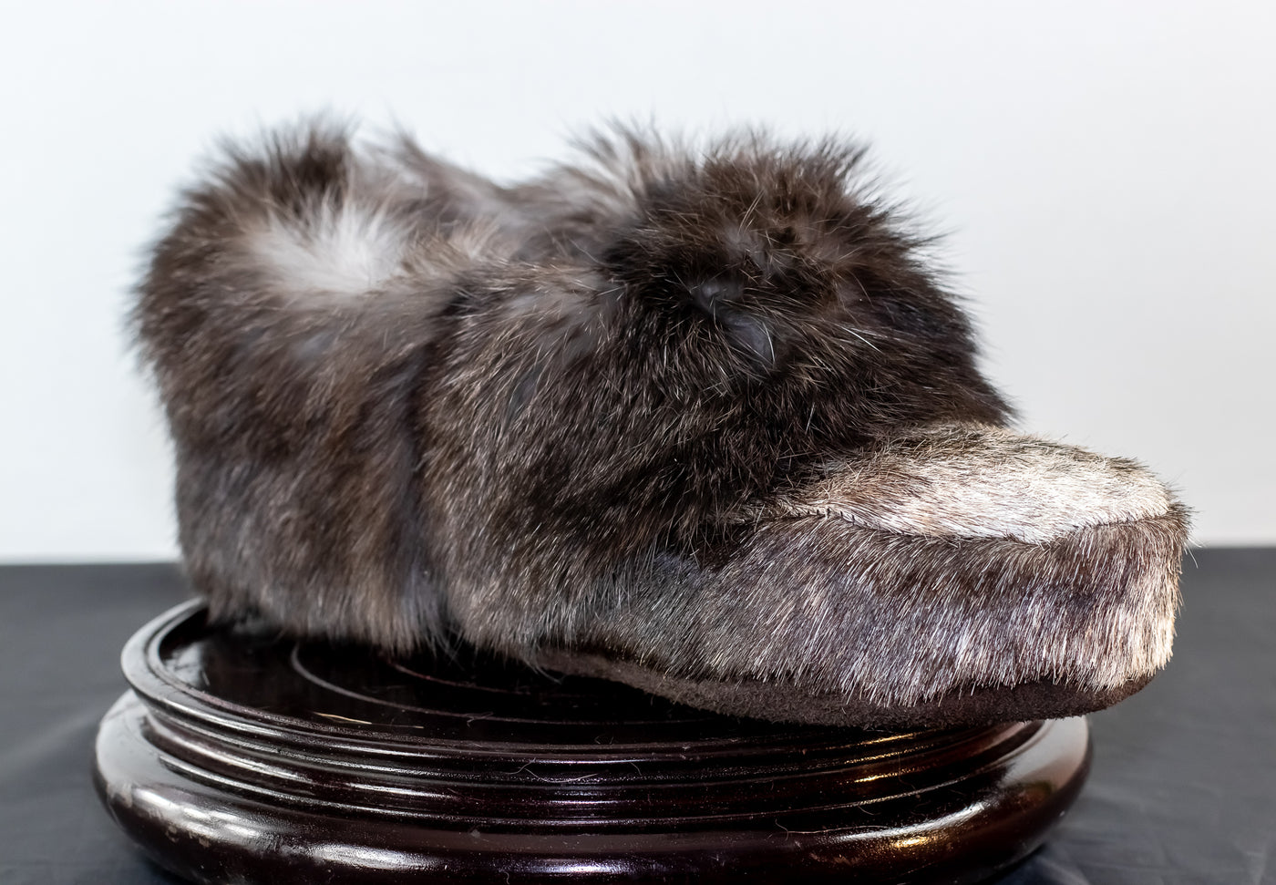 Assorted Handmade Calf Skin Slippers with Rabbit Fur Trim