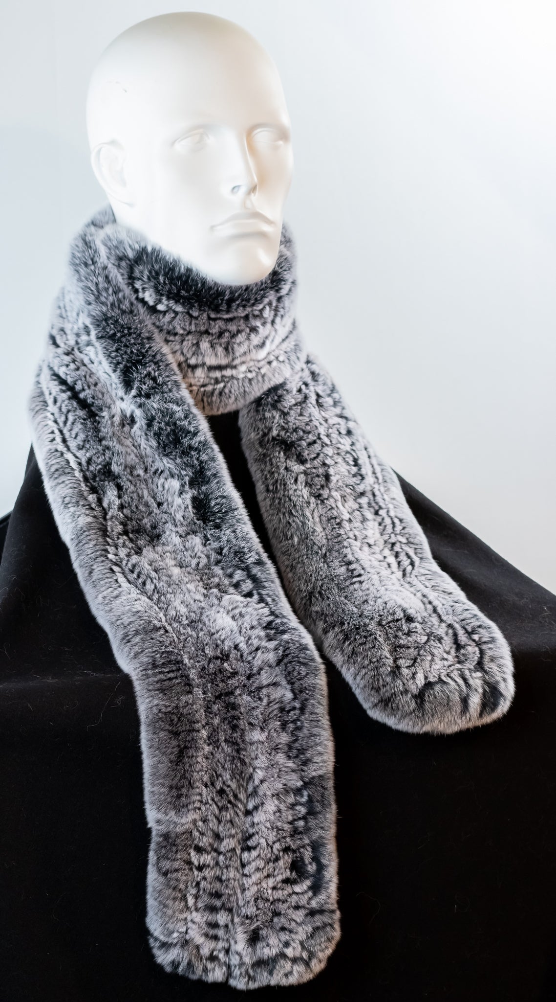 Knitted Grey Snowtop Chinchilla Rex Rabbit Scarf