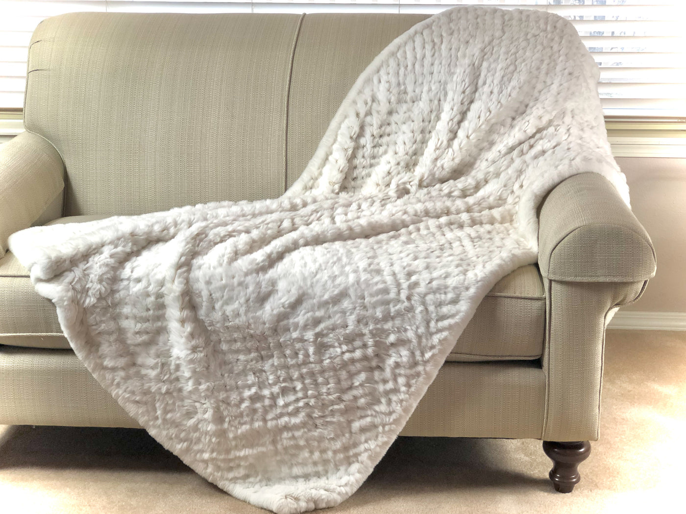 Woven White Chinchilla Rex Rabbit Lap Throw